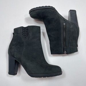 Timberland Ankle Boots Womens Size 8 Black Leather Stratham Booties Block Heel